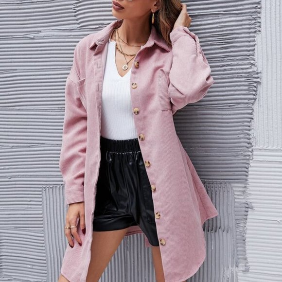 Jackets & Blazers - Button Front Cord Belted Outerwear